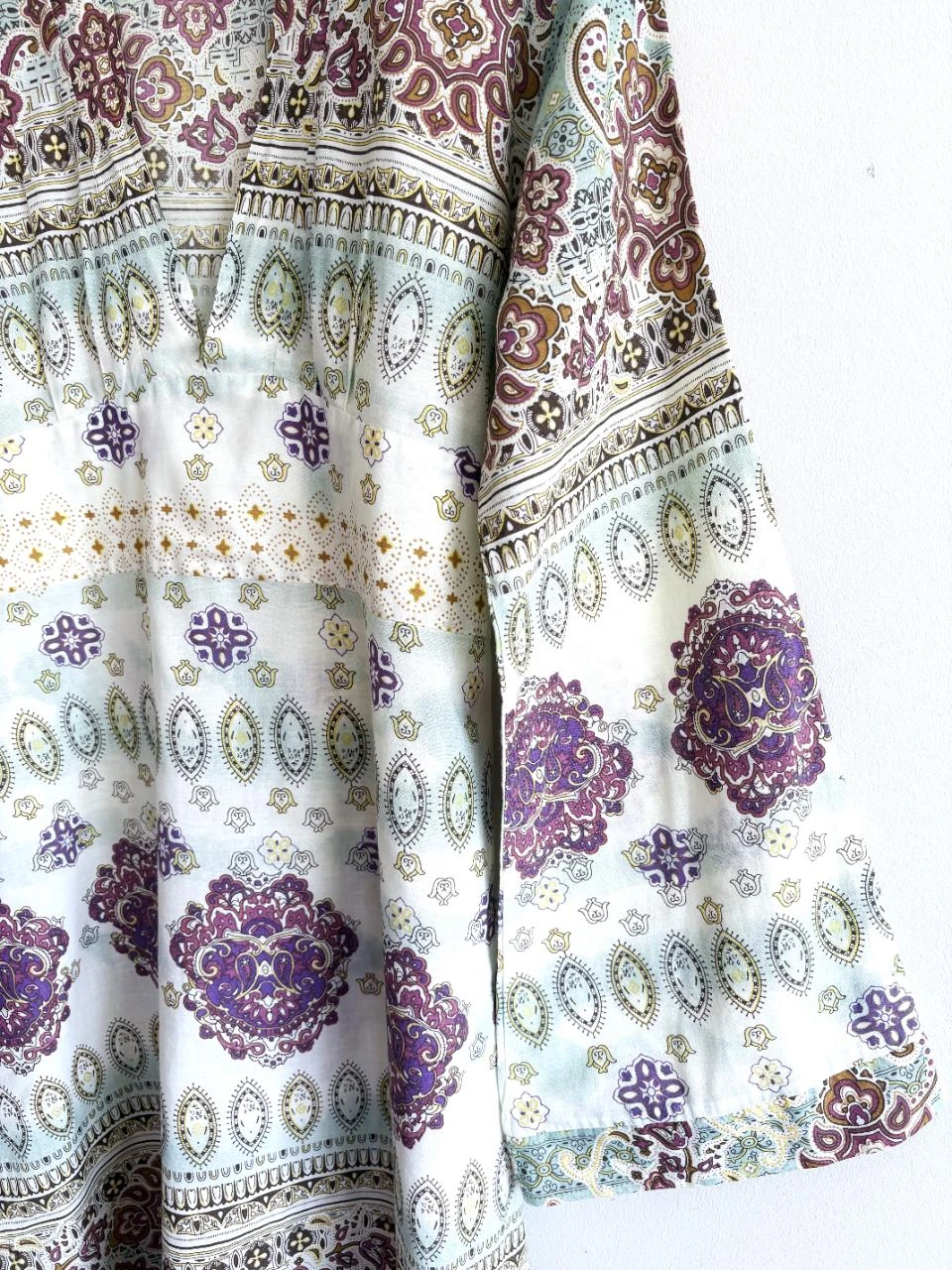 Vestido Ligne Kiwi – tamanho G – estampa boho – 100% algodão – decote em V – photo 7